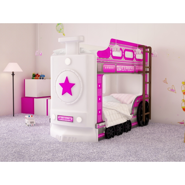 Двухъярусная кровать машина Паровоз мини розовый